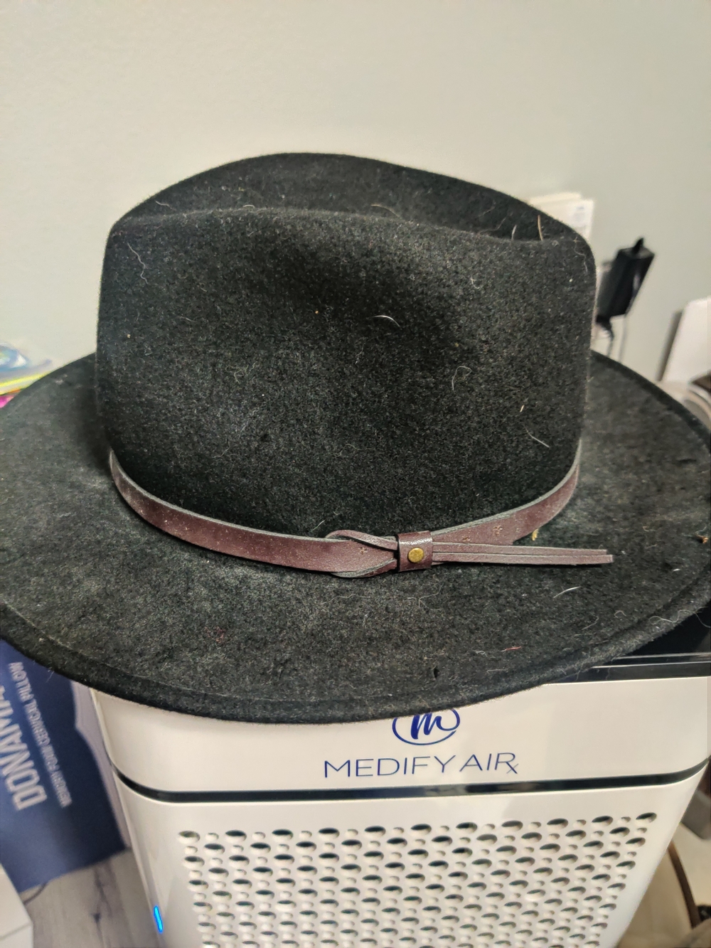 & Other Stories Black Wool Fedora with Brown Leather Band